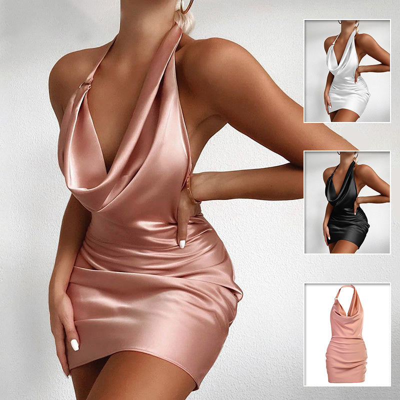 Chic Satin V-Neck Backless Mini Dress - Perfect for Summer Parties!