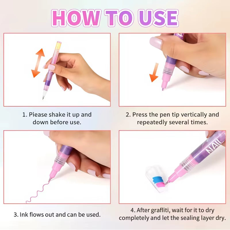 12-Pack Nail Art Design Pens – Quick-Dry Waterproof 0.5mm Acrylic Painting Set