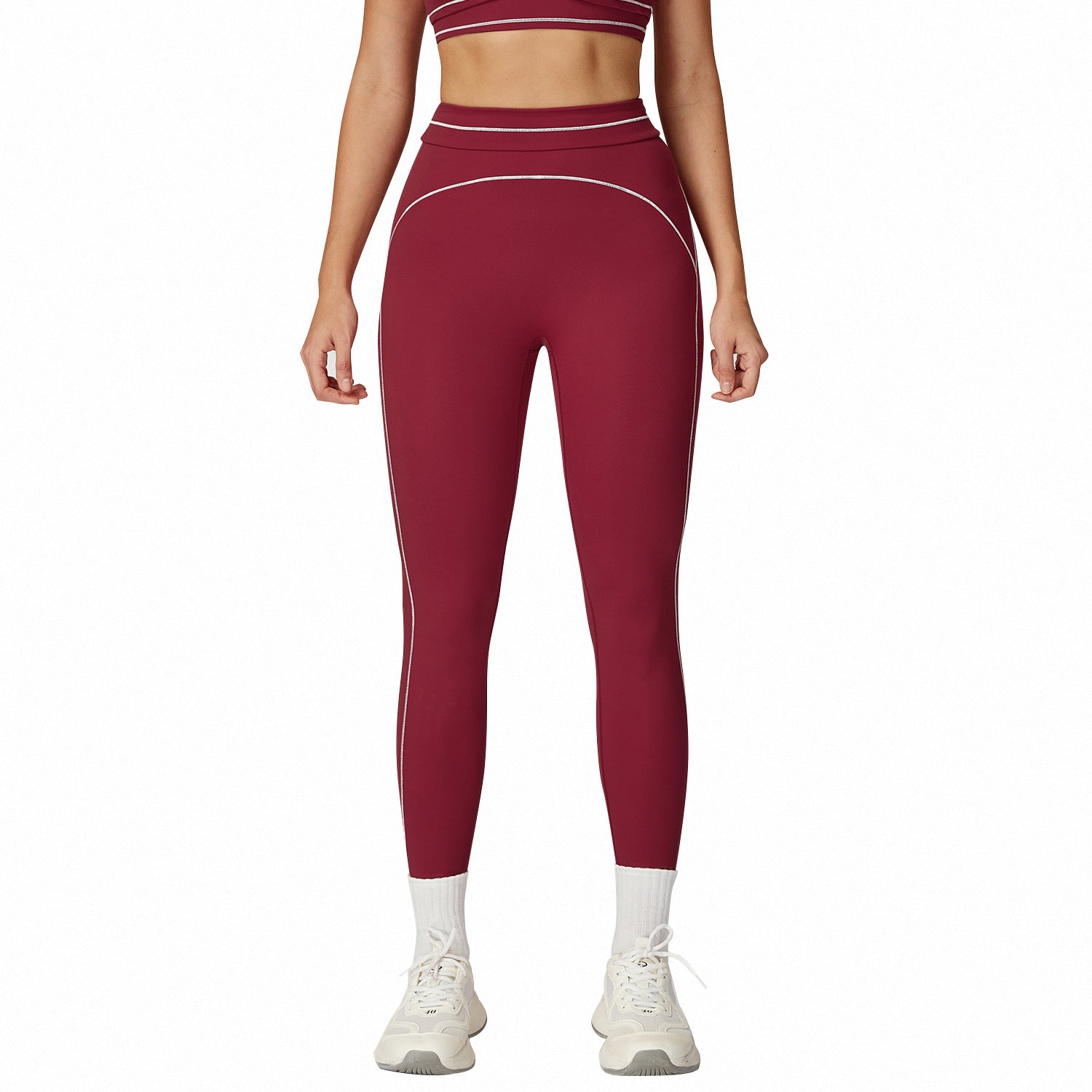 High-Waisted Contrast Color Yoga Pants – Fold Over Brushed Fitness Leggings