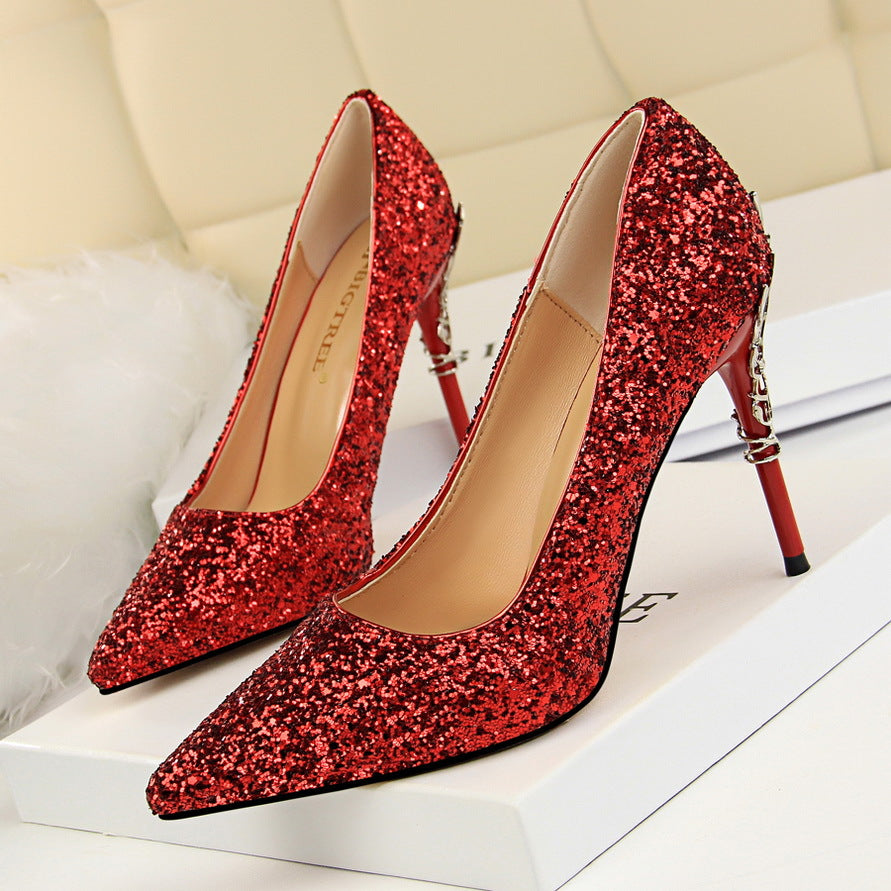 Glamorous Pointed Sequined High Heels for Dazzling Nights