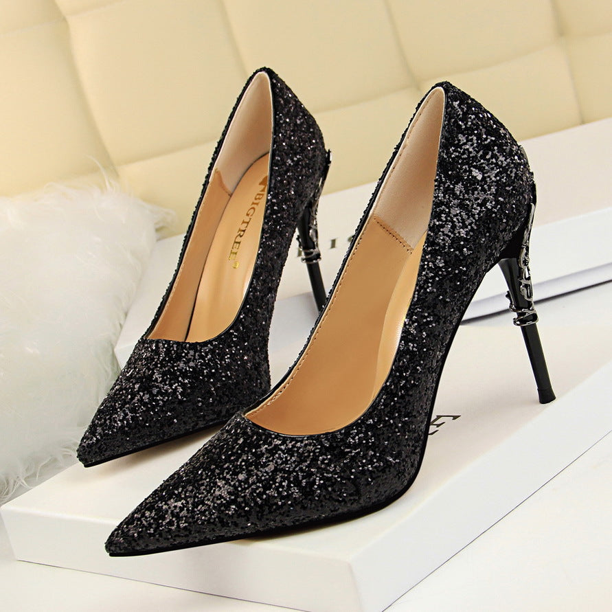 Glamorous Pointed Sequined High Heels for Dazzling Nights