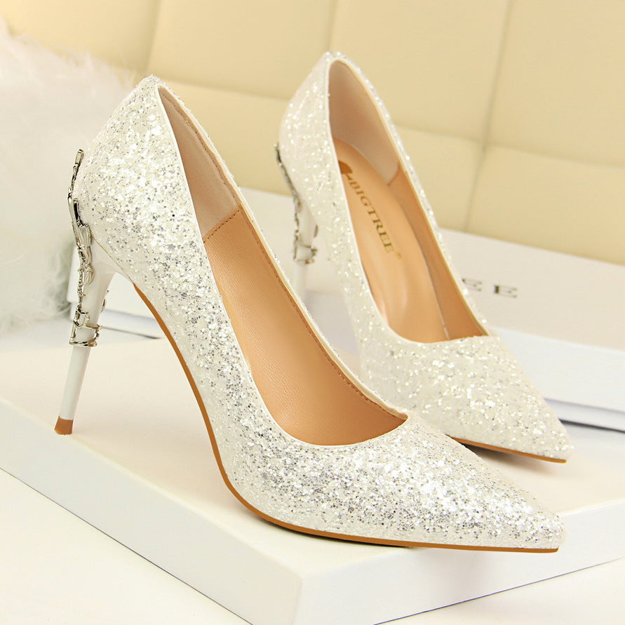 Glamorous Pointed Sequined High Heels for Dazzling Nights
