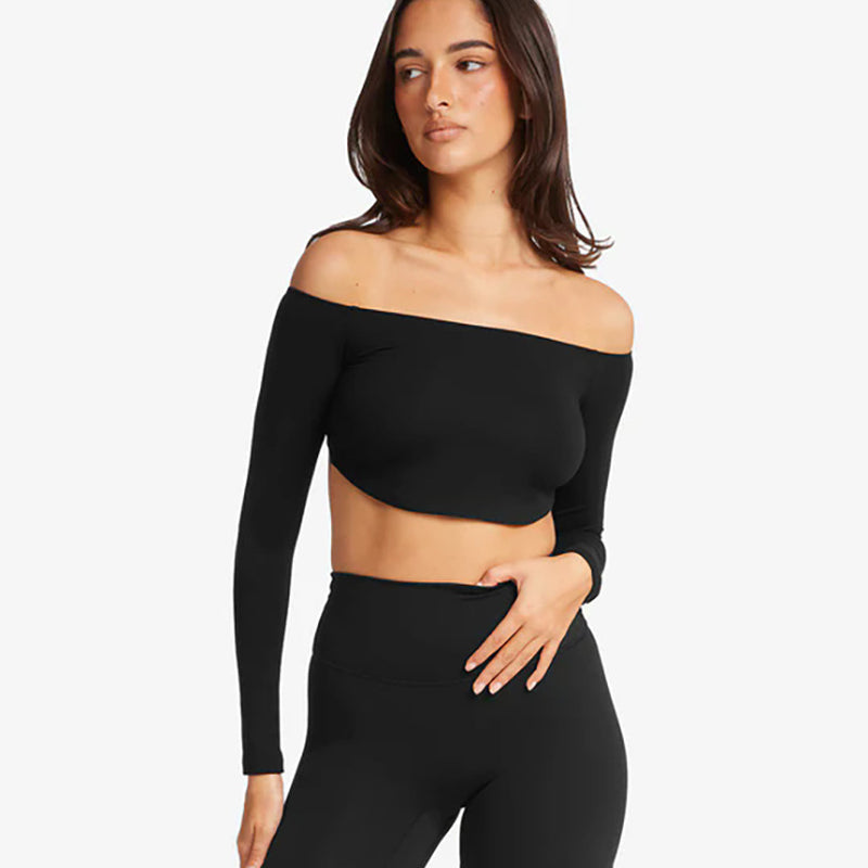 Off-Shoulder Yoga with Chest Pad Short Slim Fit Fitness Sports Top