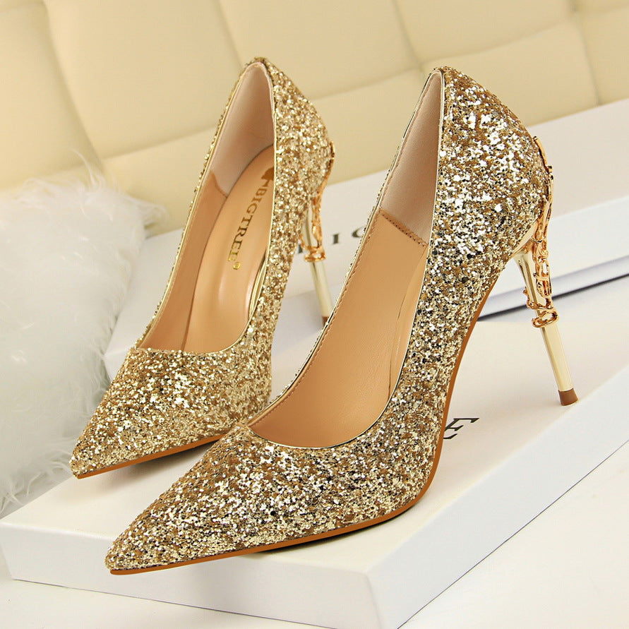 Glamorous Pointed Sequined High Heels for Dazzling Nights