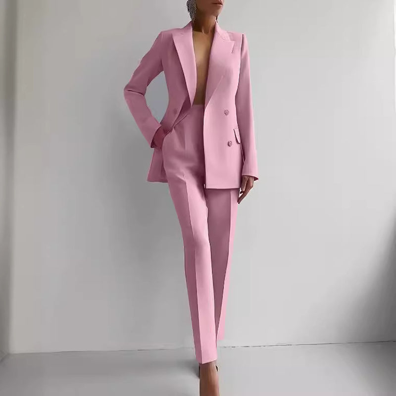 Women's Business Casual Suit Set: Long Sleeve Single-Breasted Jacket and Slim Fit Trousers