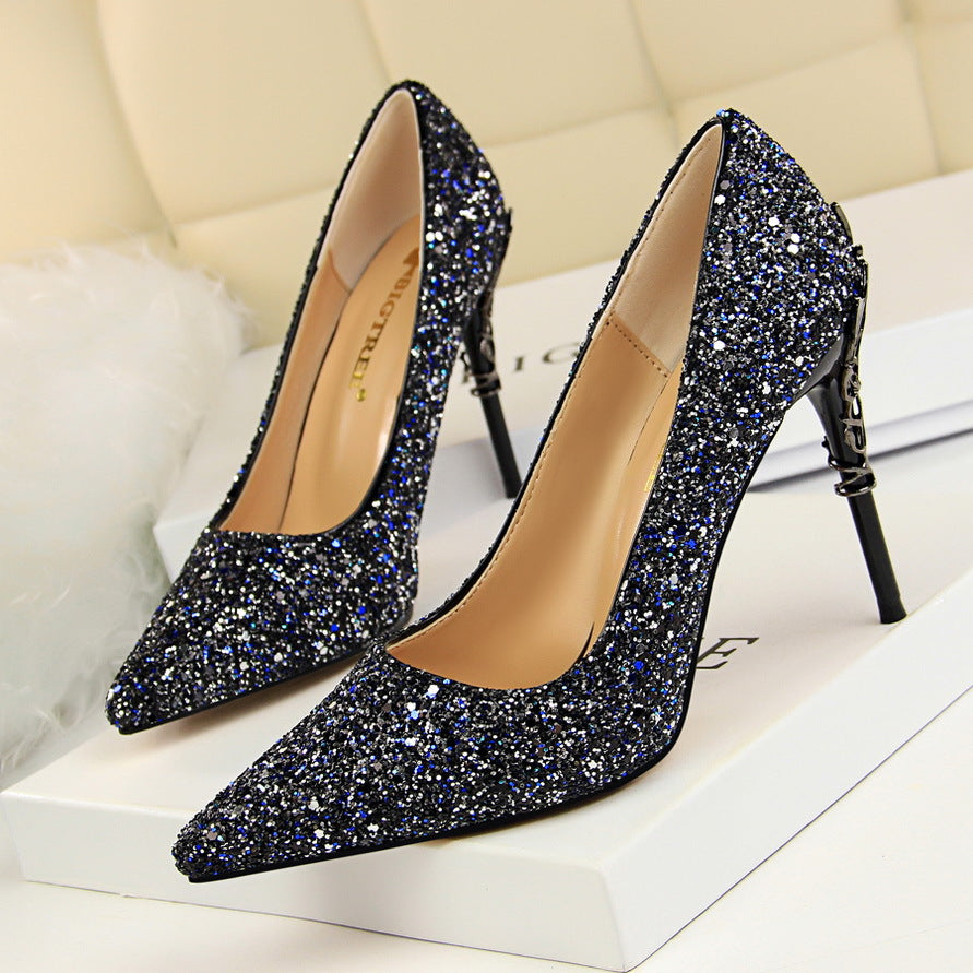 Glamorous Pointed Sequined High Heels for Dazzling Nights