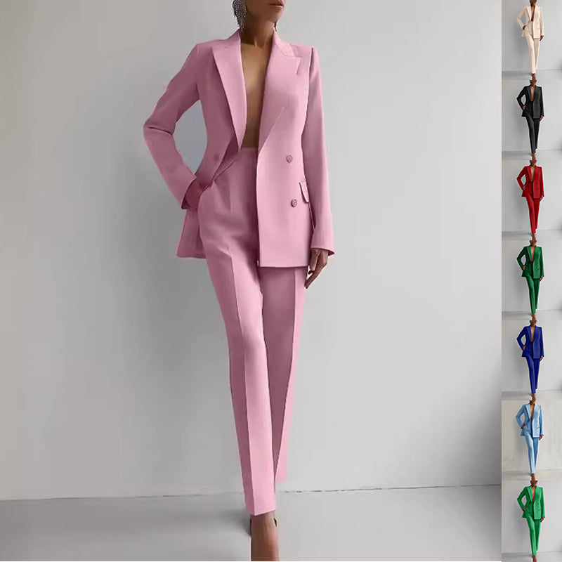 Women's Business Casual Suit Set: Long Sleeve Single-Breasted Jacket and Slim Fit Trousers