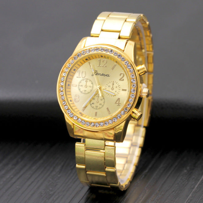 Elegant Diamond Alloy Steel Band Women's Watch