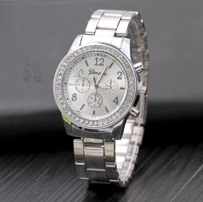 Elegant Diamond Alloy Steel Band Women's Watch