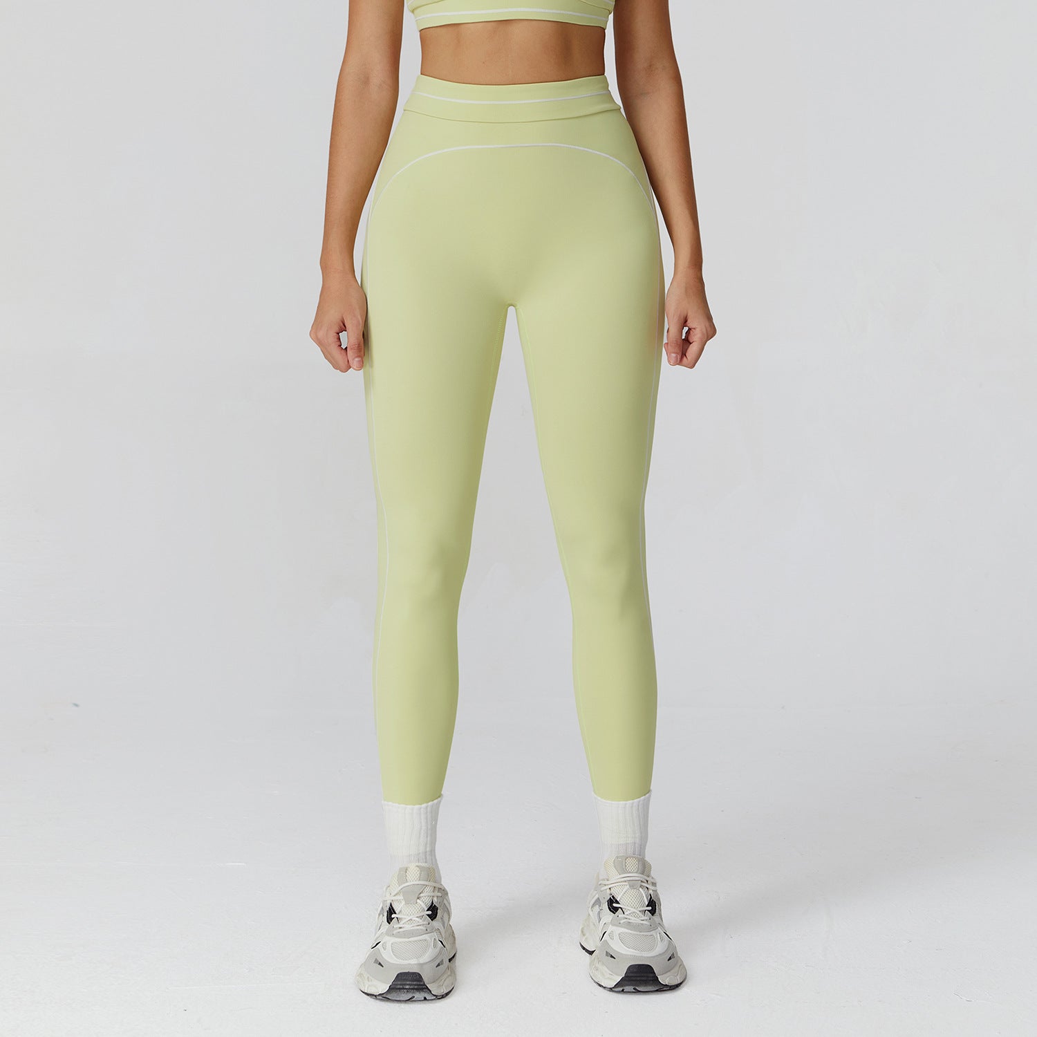 High-Waisted Contrast Color Yoga Pants – Fold Over Brushed Fitness Leggings