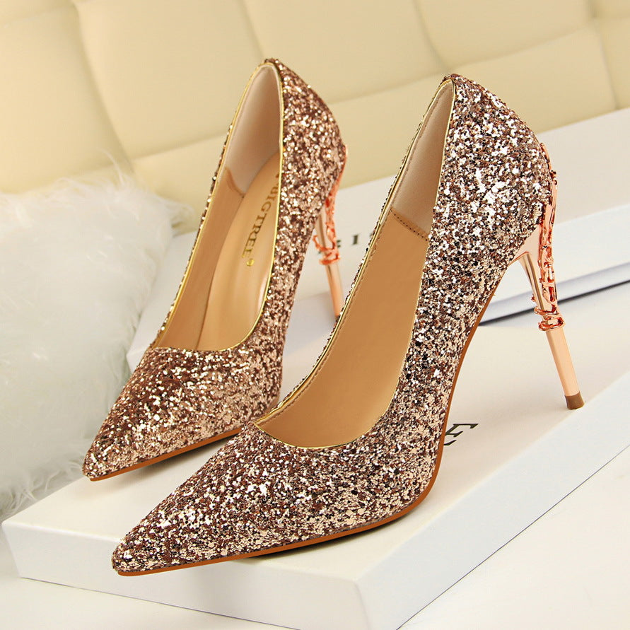 Glamorous Pointed Sequined High Heels for Dazzling Nights