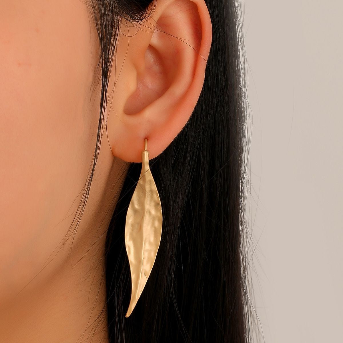 Gold Leaf Ear Hook Earrings – Modern Minimal Style