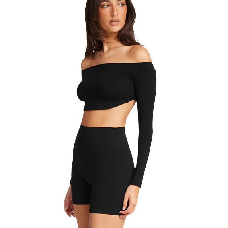 Off-Shoulder Yoga with Chest Pad Short Slim Fit Fitness Sports Top