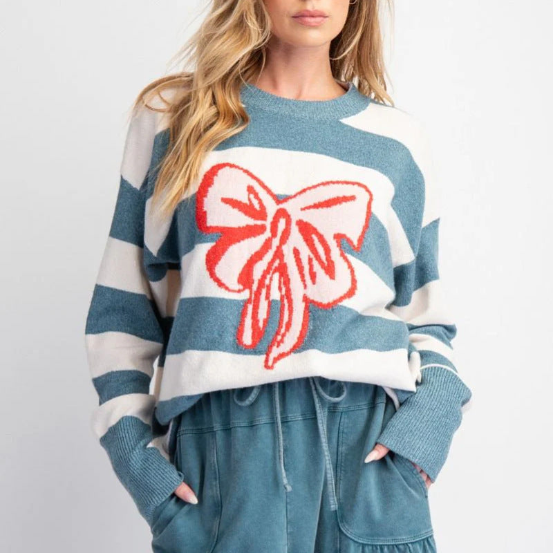 Women’s Cozy Round Neck Sweater with Bow Detail