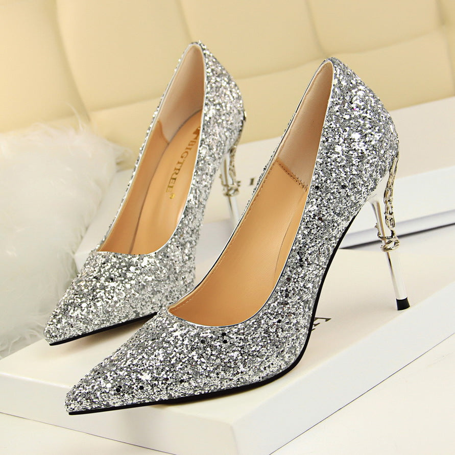 Glamorous Pointed Sequined High Heels for Dazzling Nights