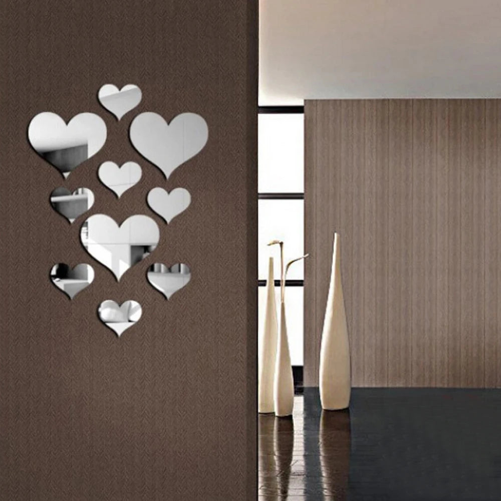 CrystalHeart Wall Accents – Reflective Décor Set (10-Piece)