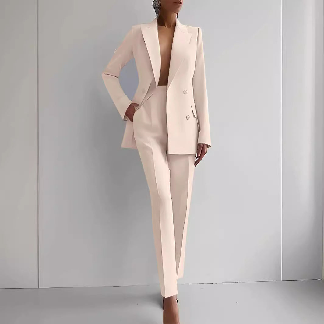 Women's Business Casual Suit Set: Long Sleeve Single-Breasted Jacket and Slim Fit Trousers