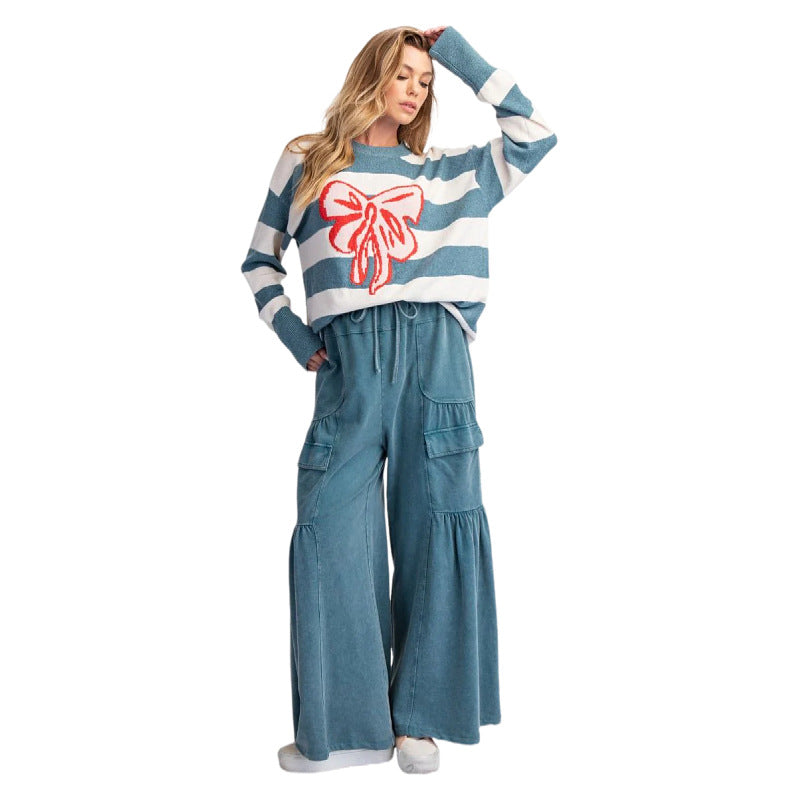 Women’s Cozy Round Neck Sweater with Bow Detail