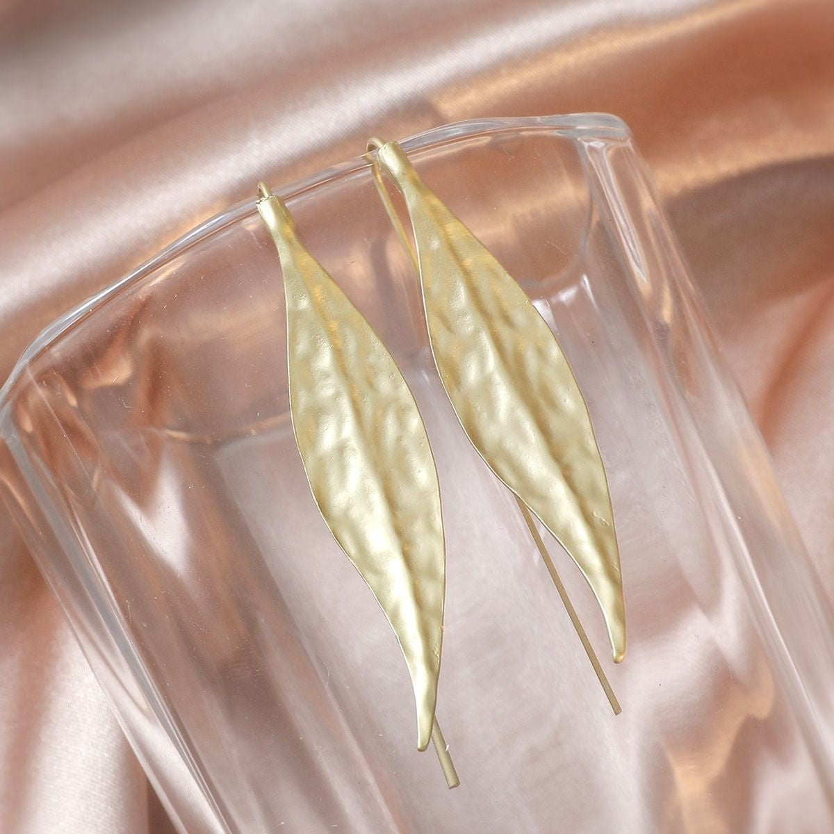 Gold Leaf Ear Hook Earrings – Modern Minimal Style