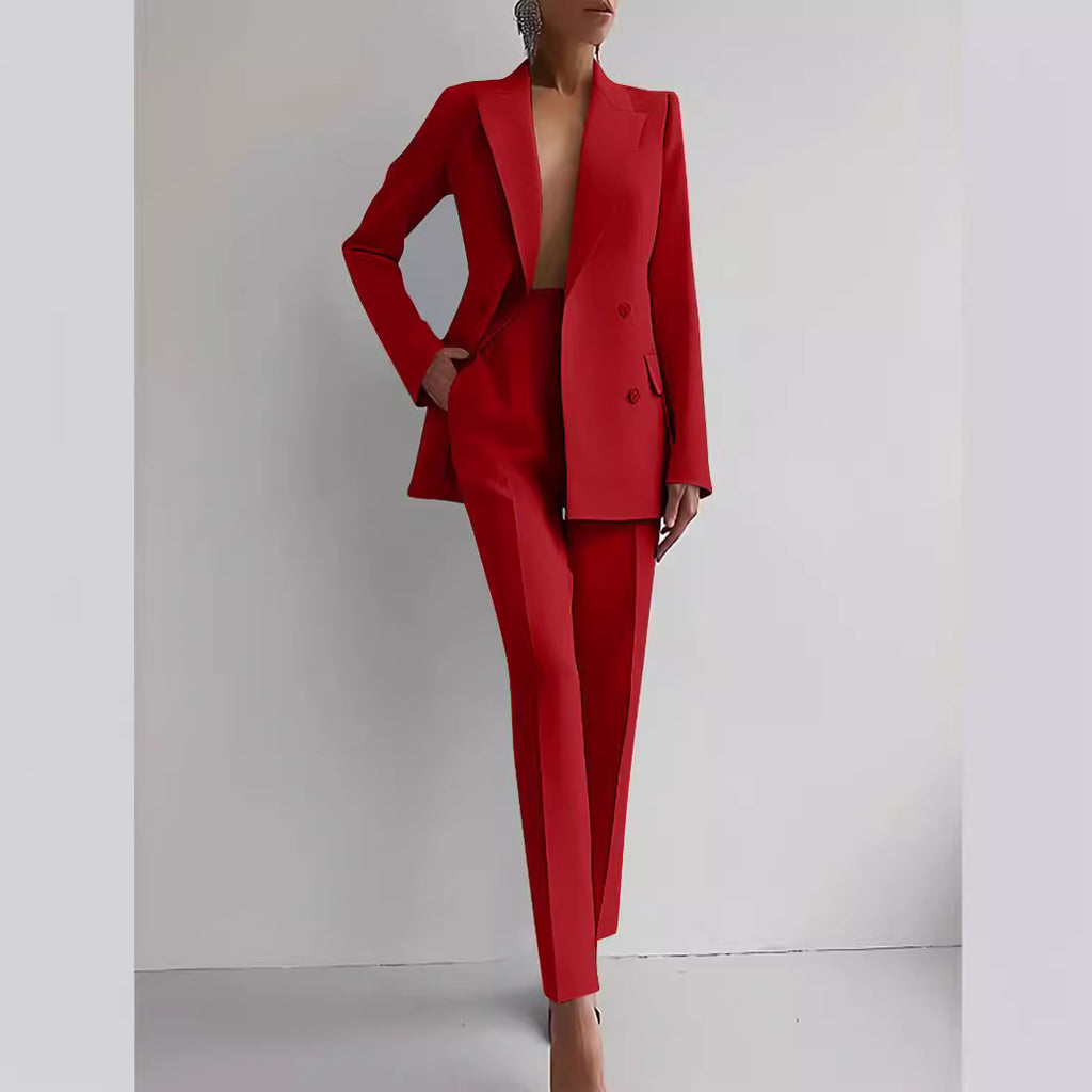 Women's Business Casual Suit Set: Long Sleeve Single-Breasted Jacket and Slim Fit Trousers