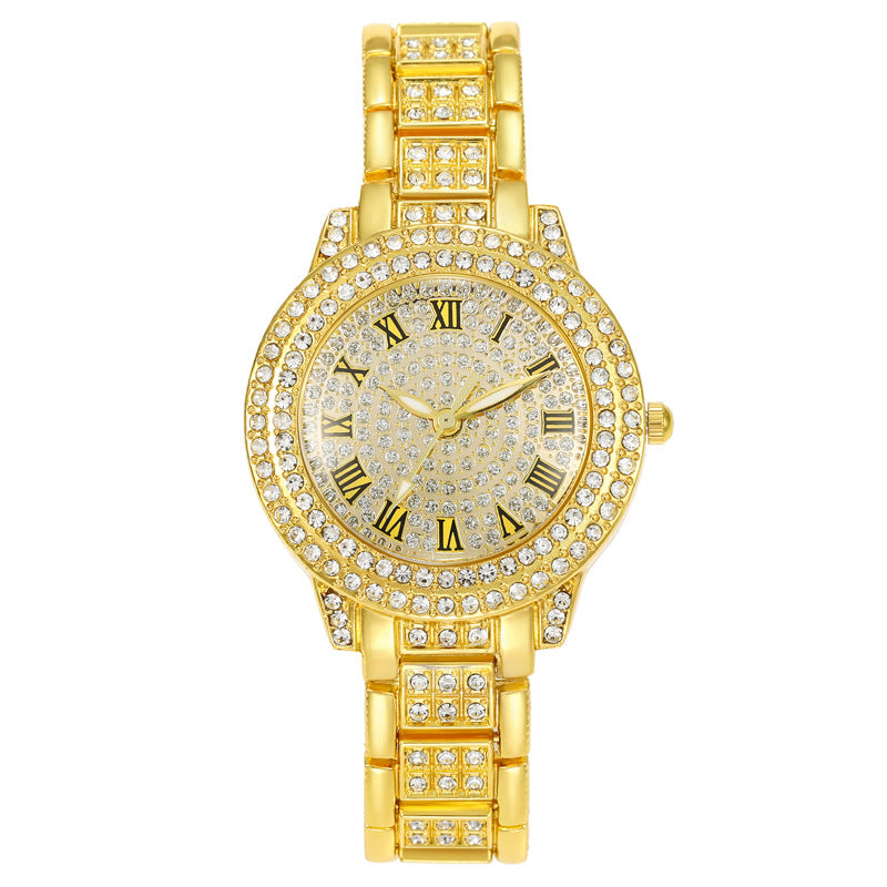 Women’s Starry Rhinestone Luxury Watch – Roman Numeral Diamond Dial